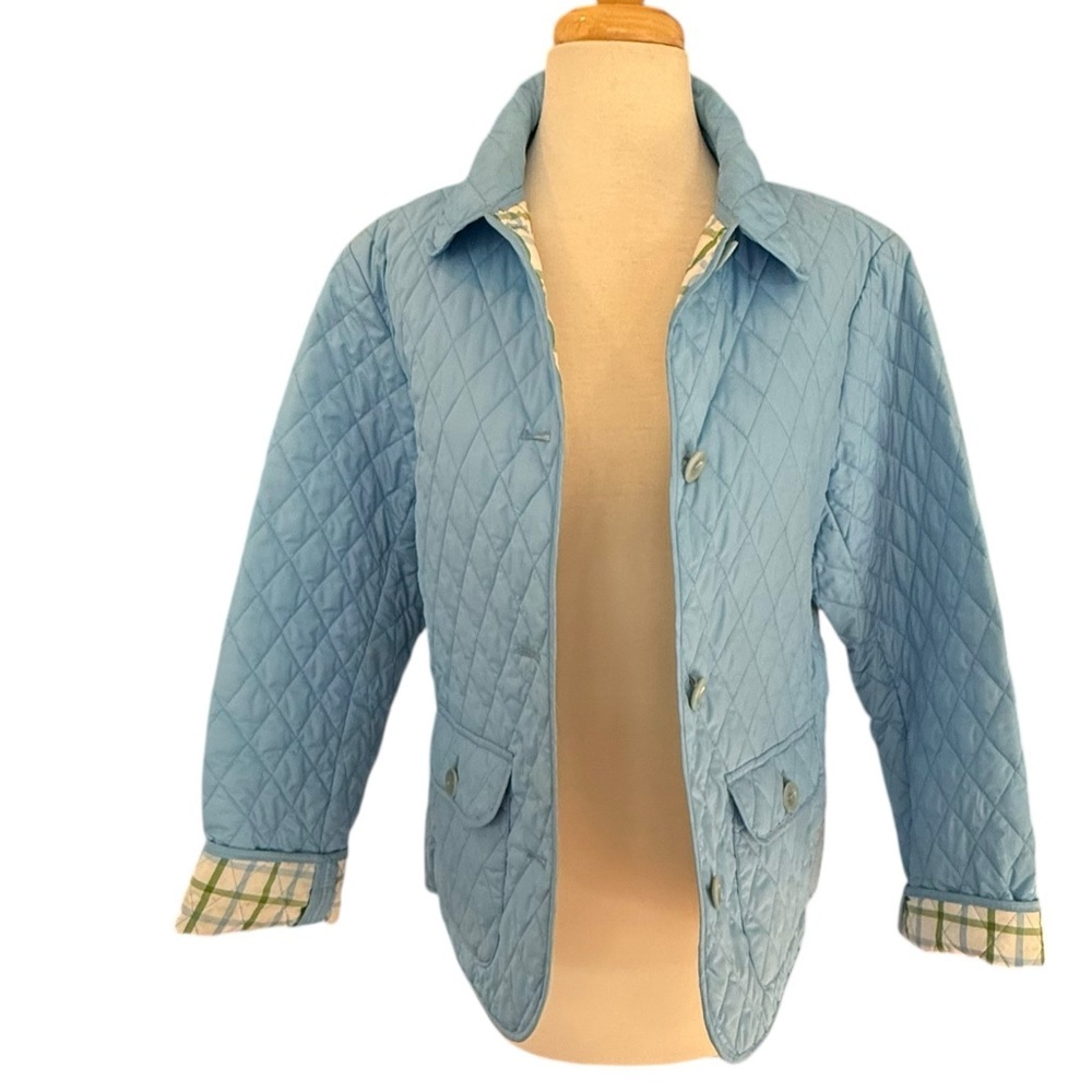 Lands' End Womens Thermolite Quilted Jacket Light Blue Plaid Lining Size Medium - Picture 4 of 13